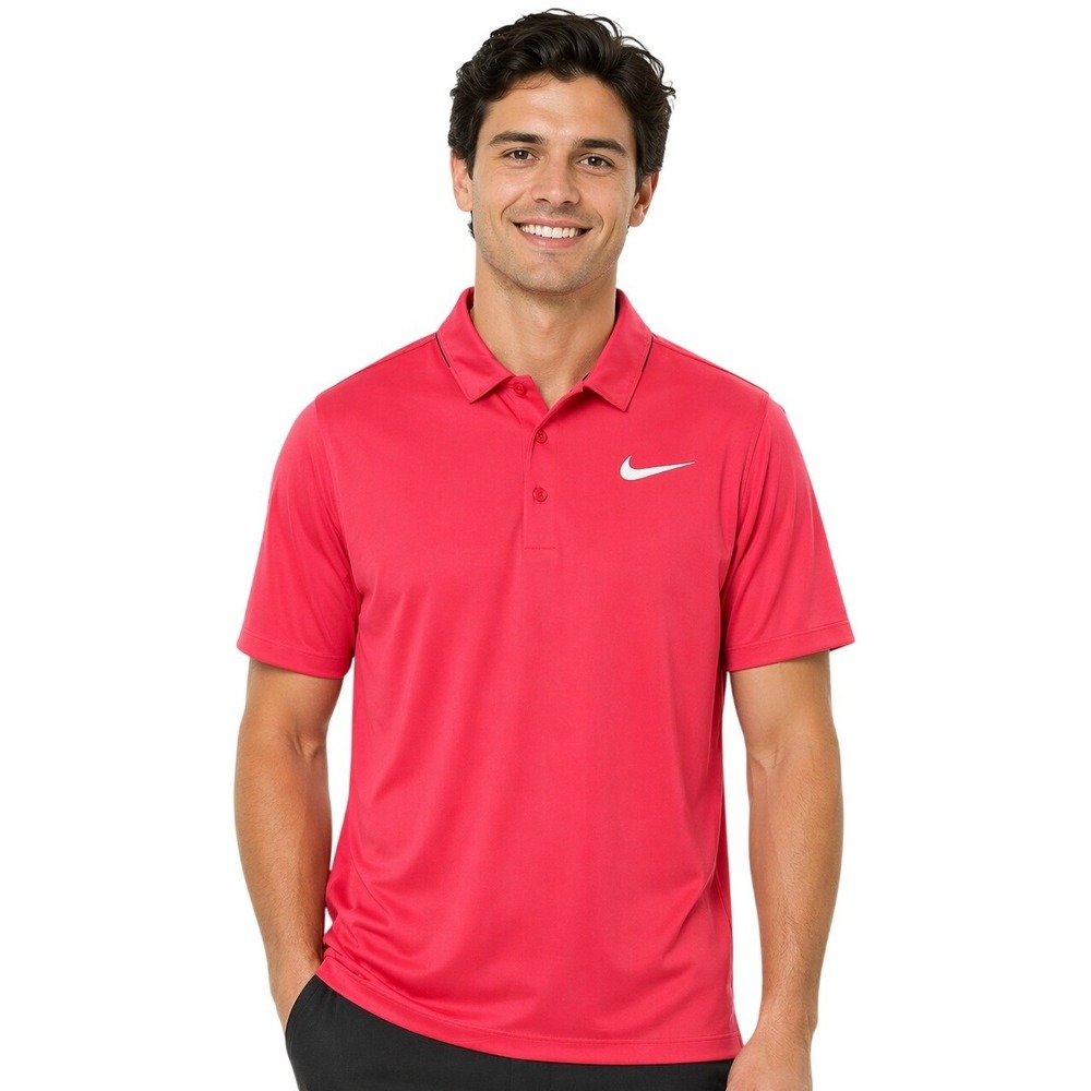 Nike Golf Polo Shirt Men Size LG Red Dri-FIT Short Sleeve Standard Fit Swoosh‎